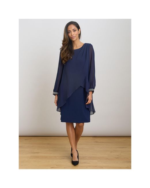 Gina Bacconi Blue Lexie Embellished Sleeves Dress