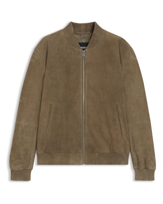 Boss Green Suede Long Sleeve Leather Jacket for men