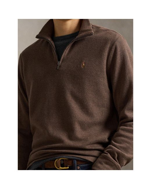 Polo Ralph Lauren Brown Estate Fleece Quarter Zip Sweater for men