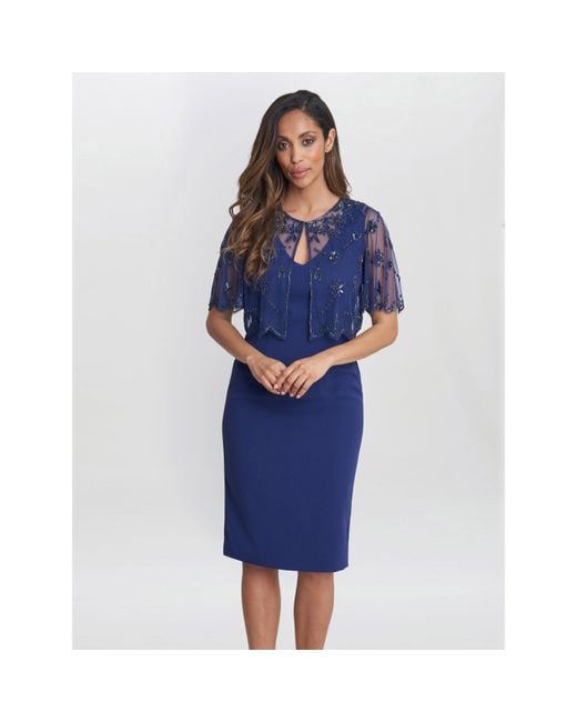 Gina Bacconi Blue Theresa Beaded Bolero Jacket Shift Dress