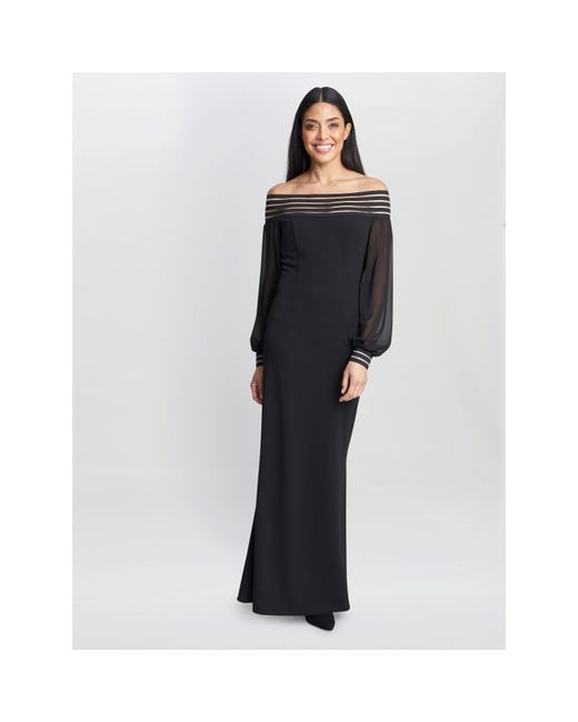 Gina Bacconi Black Vanessa Crepe Maxi Dress With Neck Trim