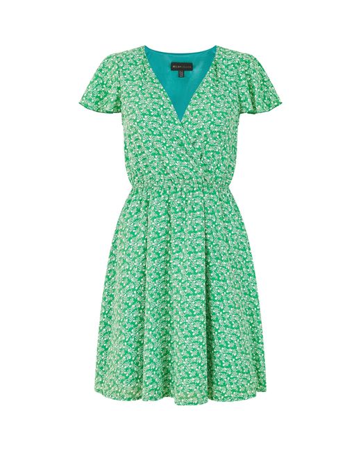 Mela London Green Ditsy Print Wrap Skater Dress