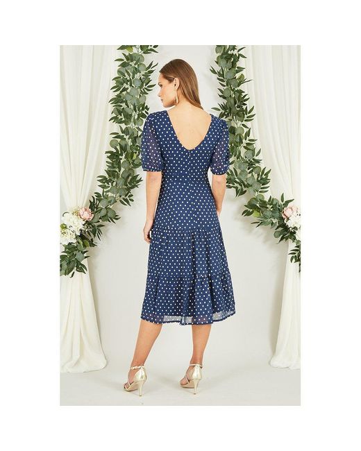 Mela London Blue Foil Spot Midi Dress