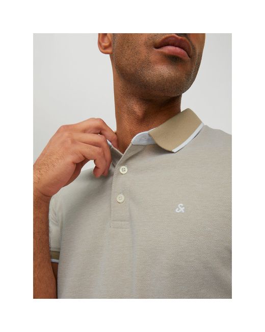 Jack & Jones Gray Paulos Tipped Pique Short Sleeve Polo Shirt for men