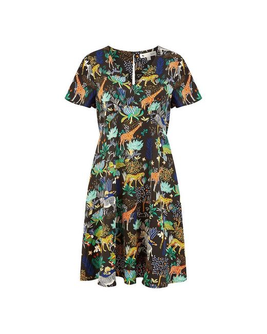 Yumi' Green Jungle Print Skater Dress