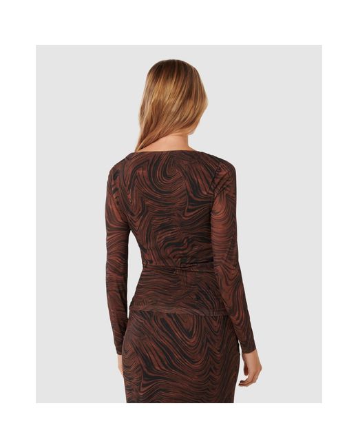 Forever New Brown Zali Ruched Mesh Long Sleeves Top
