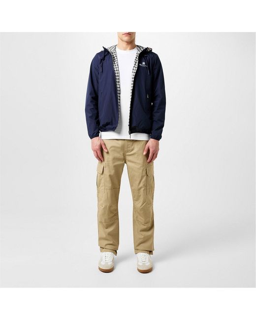 Aquascutum Blue Reversible Check Hooded Long Sleeve Rain Anorak for men