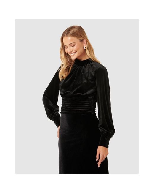 Forever New Black Viola Velvet Keyhole Top
