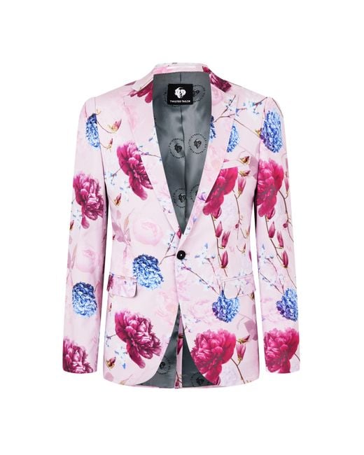 Twisted Tailor Pink Russell Skinny Fit Floral Jacket for men