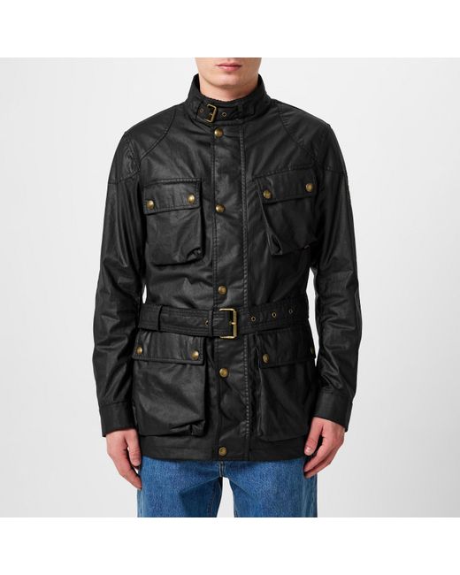 Belstaff Black Trialmaster Water And Wind Resistant Waxed Cotton Long Sleeve Wax Jacket for men