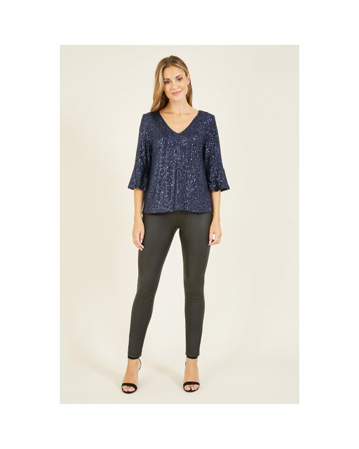 Yumi' Blue Sequin Relaxed Fit Top