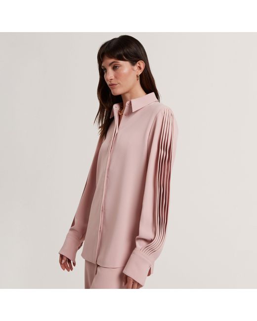 Ted Baker Pink Piping Detail Relaxed Long Sleeve Shirt