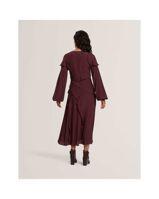 Ted Baker Purple Long-Sleeve Midi Tea Dress