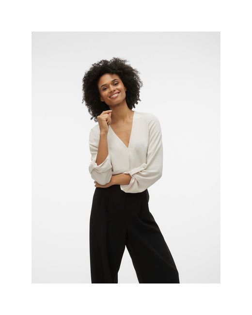 Vero Moda White V-Neck Long Sleeve Blouse