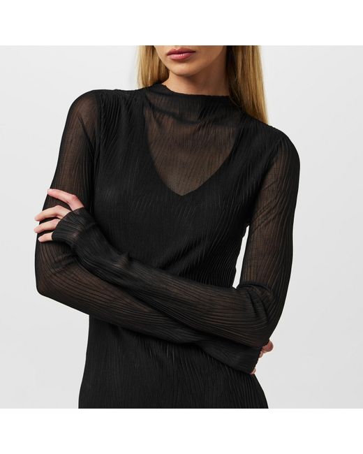 Boss Black Eviba Mesh Long Sleeve Funnel Neck Bodycon Dress