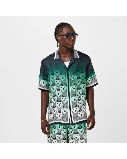 Casablanca Green Mono Silk Short Sleeve Bowling Shirt for men