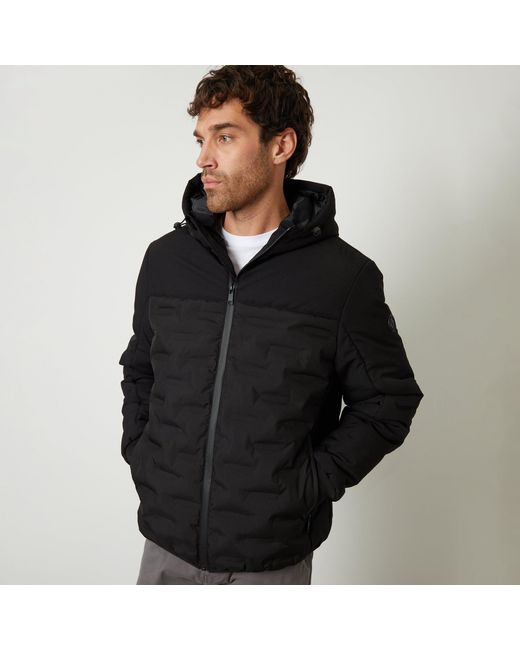 Threadbare Black Panel Hooded Full Zip Quilted Jacket for men