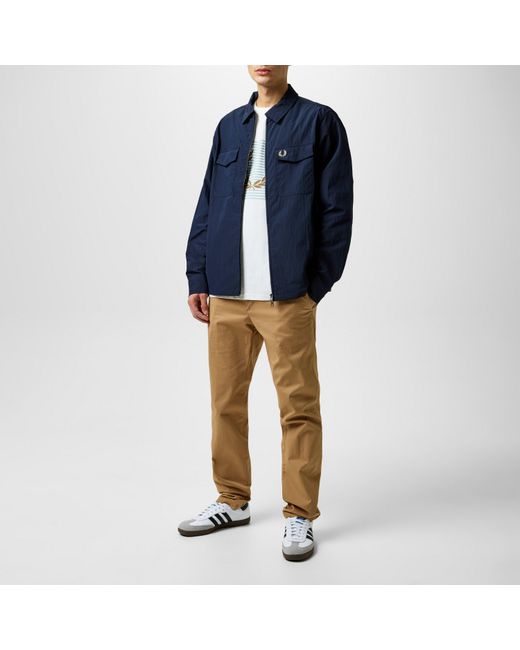 Fred Perry Blue Long Sleeve Zip Overshirt for men