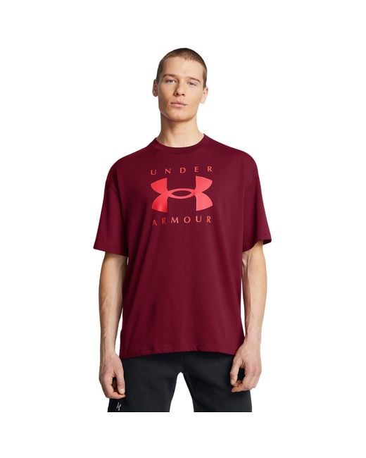 Under Armour Red Heavyweight Branded Short Sleeve T-Shirt for men