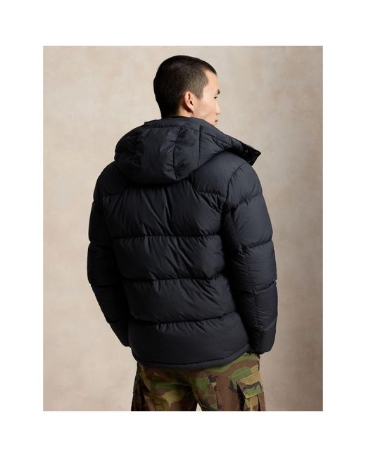 Ralph Lauren Black El Cap Water Resistant Duck Down Detachable Hood Short Puffer Jacket for men