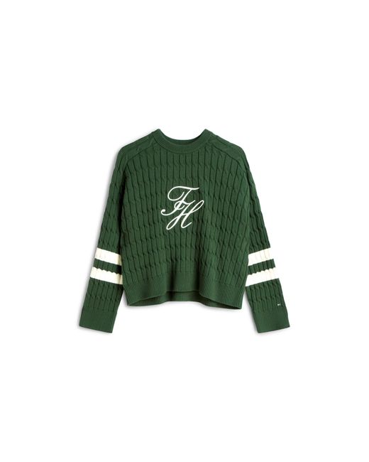 Tommy Hilfiger Green Textured Graphic Cropped Sweatshirt