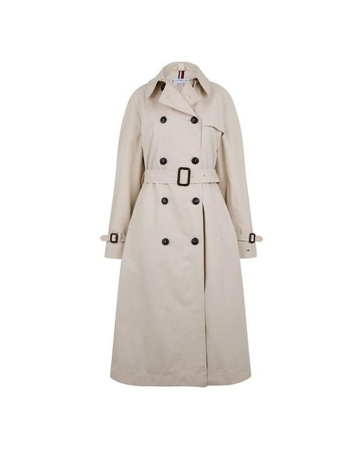 Tommy Hilfiger Natural Peached Cotton Long Trench Coat