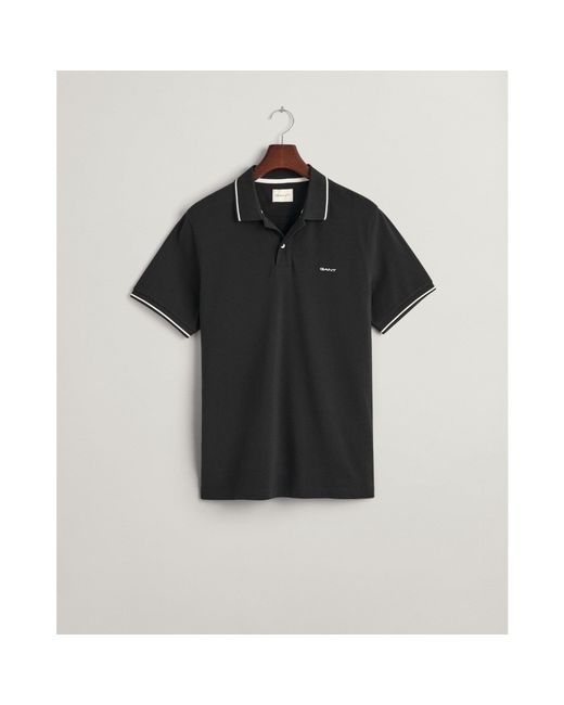 Gant Black Tipped Pique Polo Shirt for men
