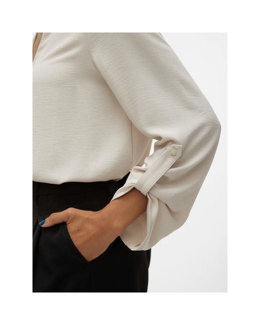 Vero Moda White V-Neck Long Sleeve Blouse
