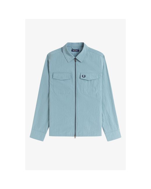 Fred Perry Blue Long Sleeve Zip Overshirt for men