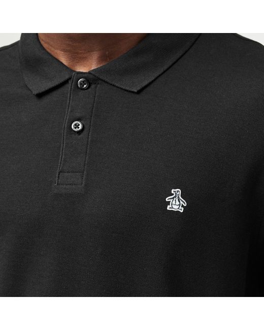 Original Penguin Black Cotton Long Sleeve Polo Shirt for men