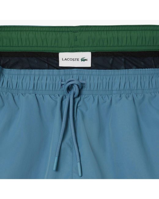 Lacoste Blue Mid-Length Monochrome Swim Trunks for men