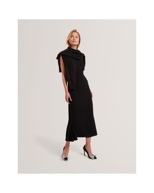 Ted Baker Black Pleat Midi Tea Dress