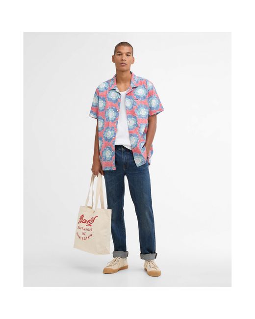 Barbour Blue Patterned Short Sleeve Shirt for men
