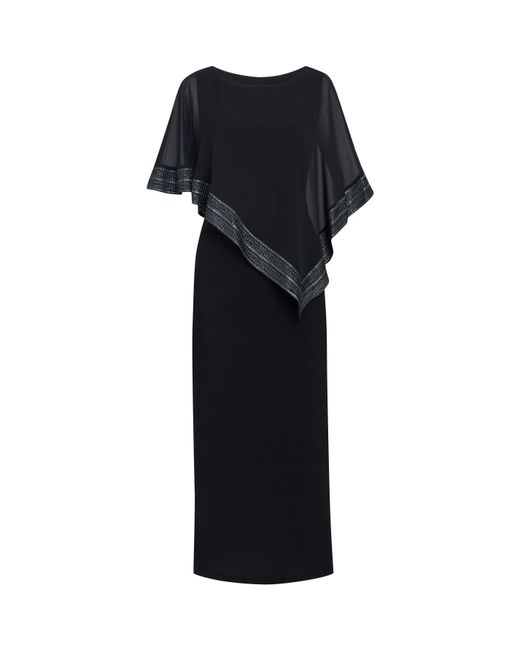 Gina Bacconi Black Amber Maxi Asymmetrical Cape Dress