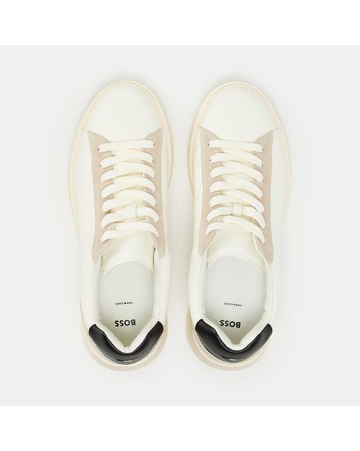 Boss White Bulton Platform Leather Trainers for men