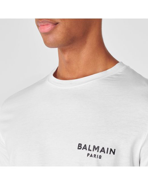 Balmain White Cotton Chest Logo T-Shirt for men