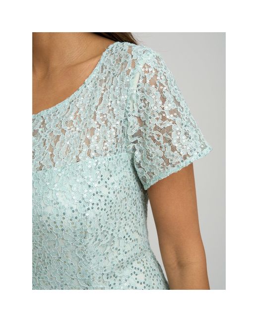 Gina Bacconi Blue Genny Cap Sleeve Midi Sequin Lace Dress