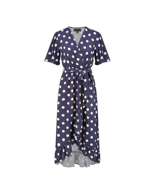 Mela London Blue Spot Print Wrap Midi Dress