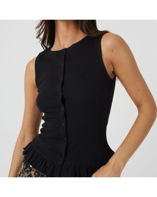 Brave Soul Black Bs Crew Neck Button Down Vest With Frill Detail