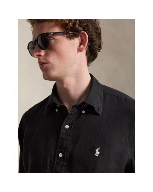 Polo Ralph Lauren Blue Linen Long Sleeve Shirt for men