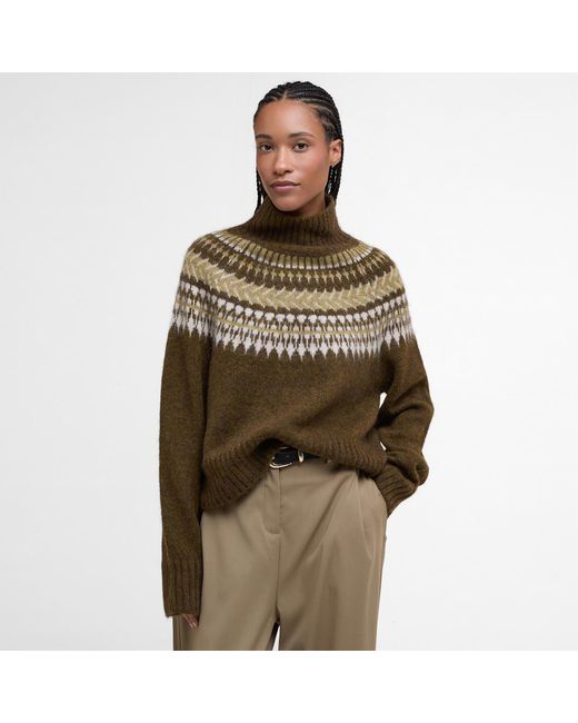 Barbour Green Lorrie Fair Isle Roll-Neck Jumper