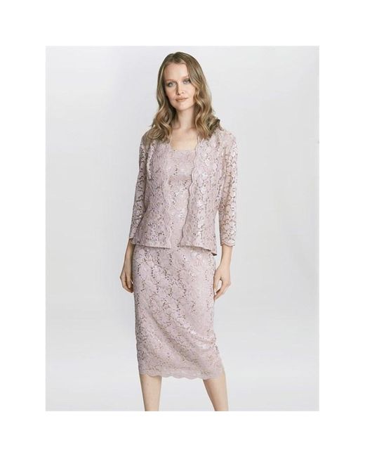 Gina Bacconi Pink Kayla Lace Midi-length Jacket And Dress