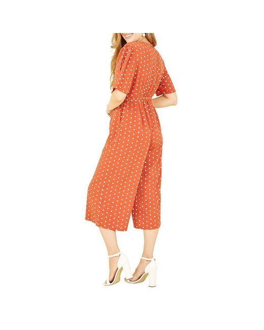 Yumi' Orange Spot Print Retro Culotte Jumpsuit