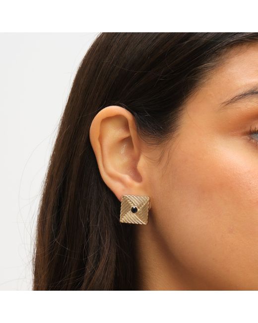 Jon Richard Metallic Plated Ridge And Jet Square Earrings