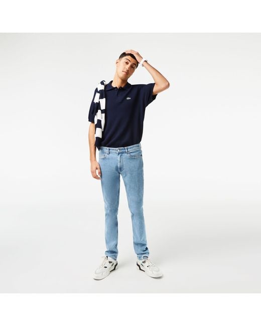 Lacoste Blue Striped Crew Neck Jumper for men