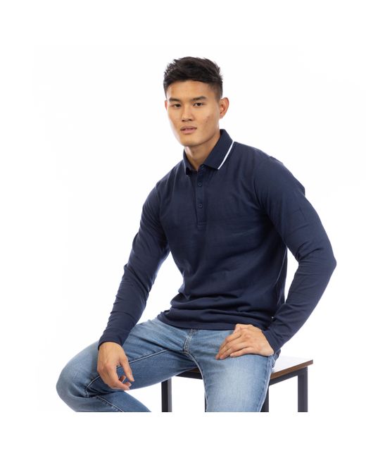 Peter Werth Blue W Balsom Long Sleeve Polo Shirt for men