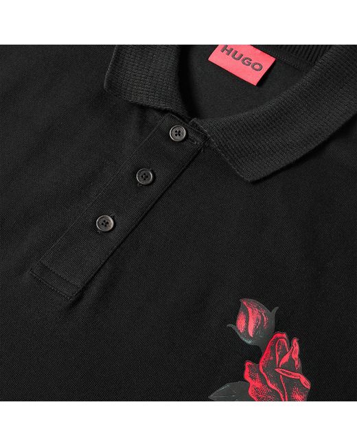 HUGO Black Dardigo Short Sleeve Polo Shirt With Artwork Detail for men