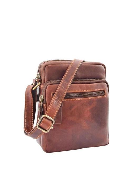 Primehide Brown Gl10 Collection Bridge Leather Zip Flight Bag for men