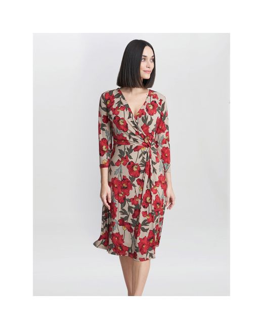 Gina Bacconi Red Cassidy Jersey Wrap Dress