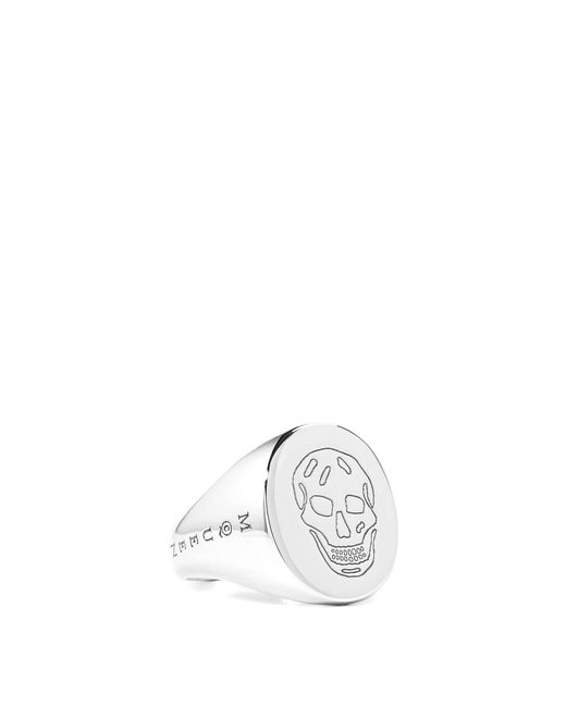 McQueen White Alex Skull Metal Signet Ring for men
